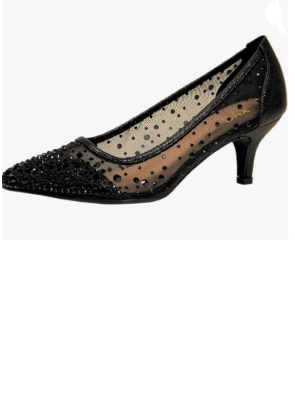 XYD Black Closed Toe Slip On Mesh Pumps Rhinestone Studs Comfy Kitten Heels Shoe